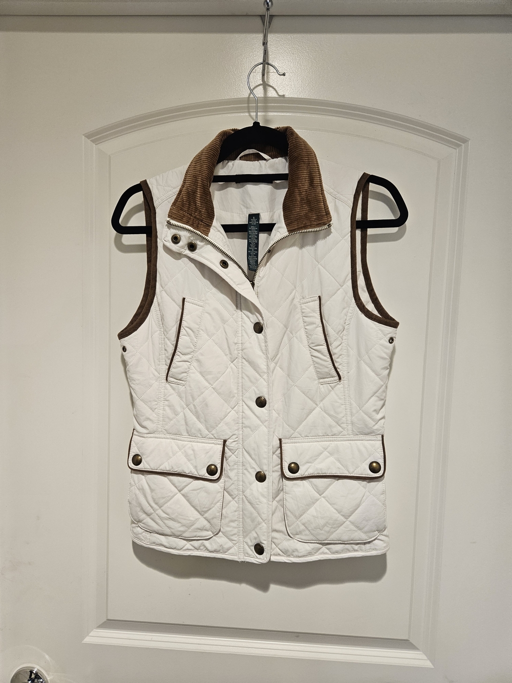 Ralph Lauren Off-White Quilted Sleeveless Vest with Brown Corduroy Trim #966